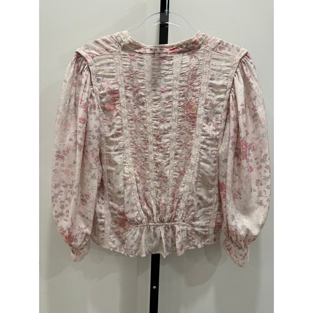 LoveShackFancy - Pink Floral Print Blouse - Womens Small - Picture 7 of 11